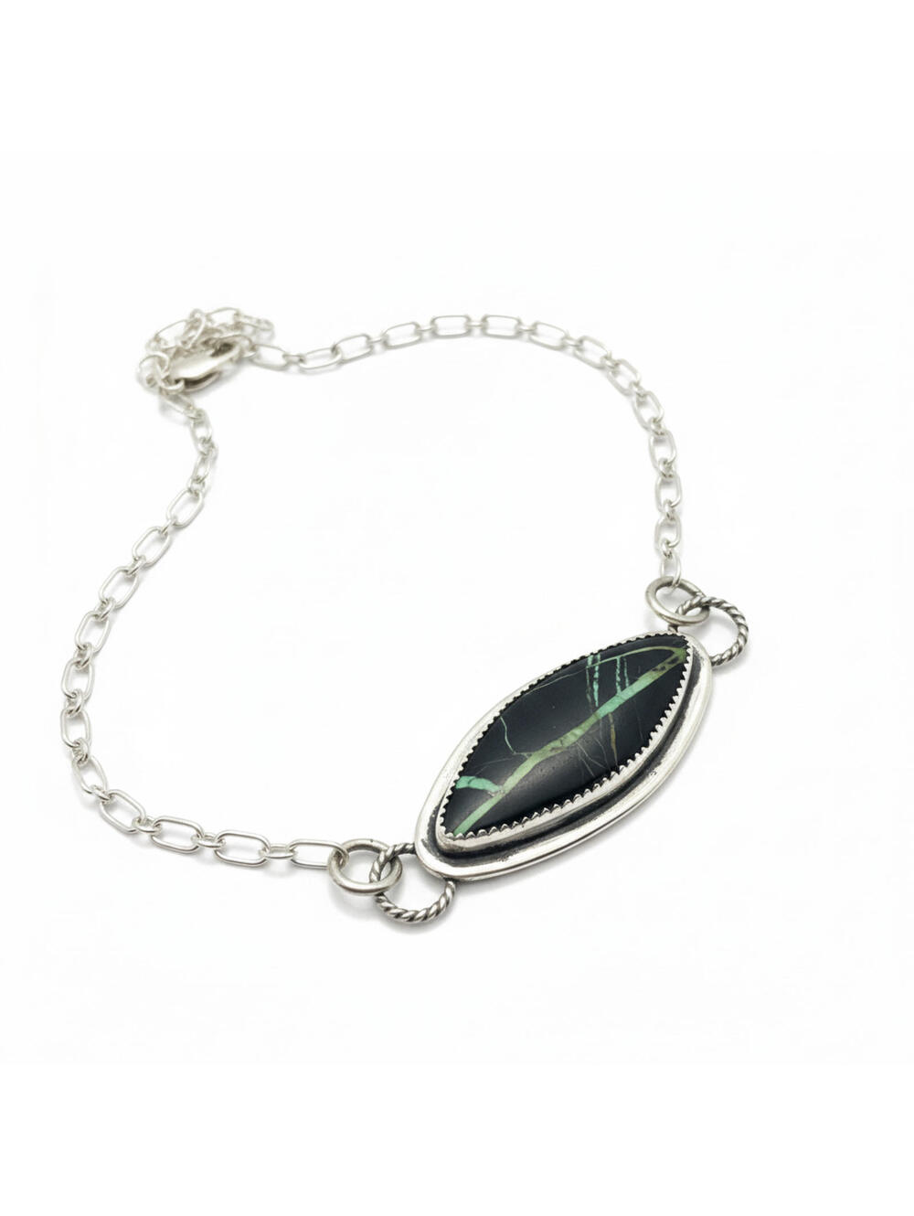 🔥 Signed HJC Navajo Sterling Silver Blackjack Turquoise Necklace